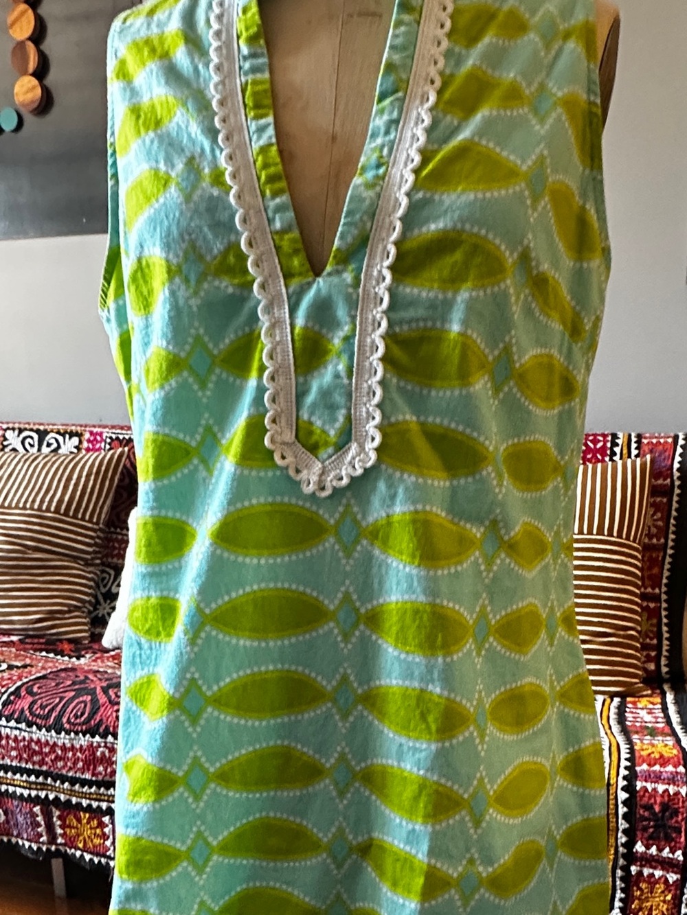 Sail to Sable Aqua and Lime V-Neck Sleeveless dress